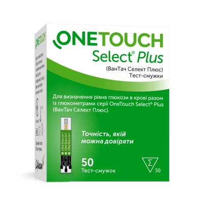 Тест-смужки One Touch Select Plus для глюкометра, 50 штук
